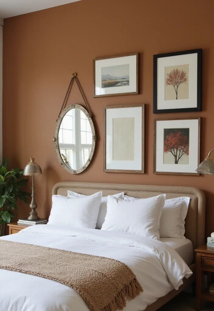12 Tan Bedroom Ideas for Calm Neutral Comfort - 7. Tan Accent Walls with Wall Art
