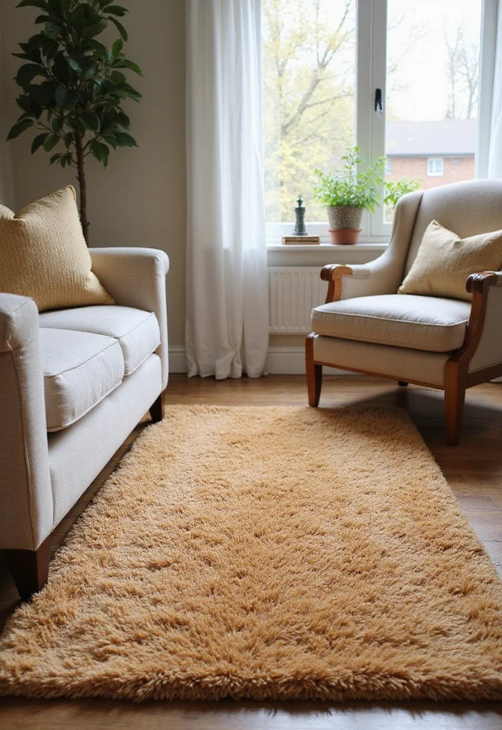 12 Tan Living Room Ideas for Soft Cozy Neutrals - 7. Area Rugs in Tan Tones