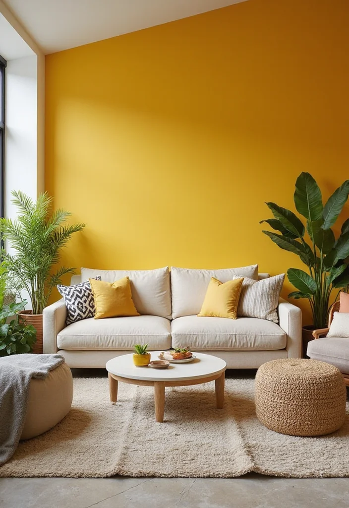 12 Yellow Living Room Ideas for Bright Cheerful Spaces 1 12 Yellow Living Room Ideas for Bright Cheerful Spaces - 1. Bold Yellow Accent Wall