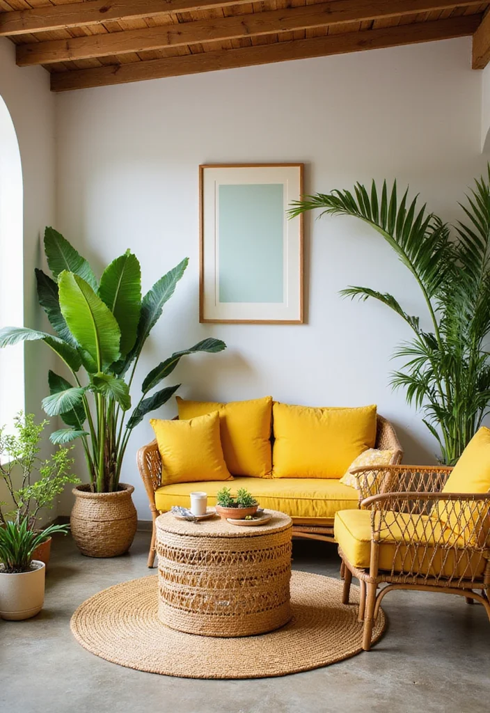 12 Yellow Living Room Ideas for Bright Cheerful Spaces 122 12 Yellow Living Room Ideas for Bright Cheerful Spaces - 12. Sunny Outdoor-Inspired Decor
