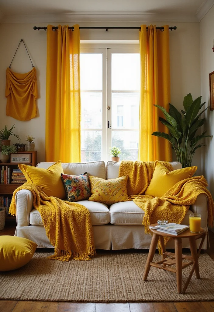 12 Yellow Living Room Ideas for Bright Cheerful Spaces 23 12 Yellow Living Room Ideas for Bright Cheerful Spaces - 3. Yellow Accessories Galore