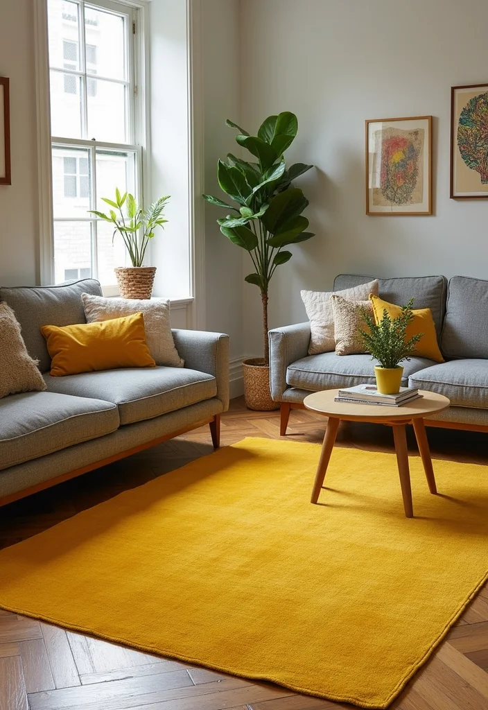 12 Yellow Living Room Ideas for Bright Cheerful Spaces 45 12 Yellow Living Room Ideas for Bright Cheerful Spaces - 5. Sunny Area Rugs