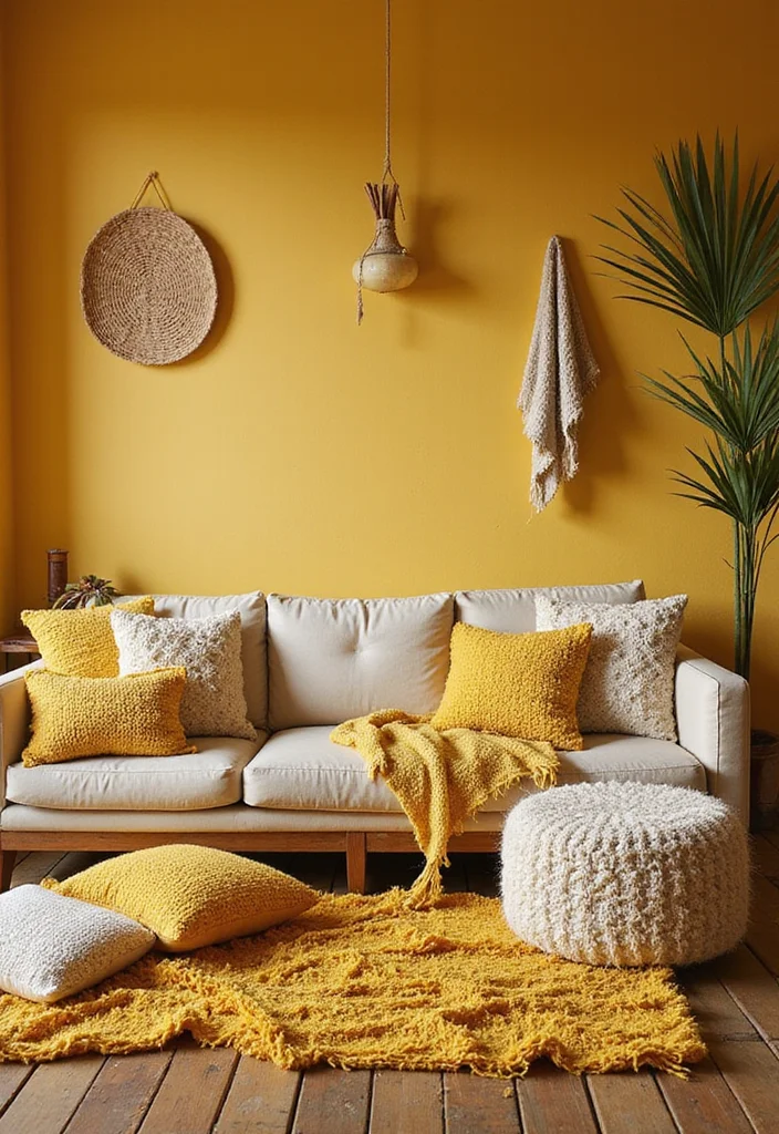12 Yellow Living Room Ideas for Bright Cheerful Spaces 89 12 Yellow Living Room Ideas for Bright Cheerful Spaces - 9. Yellow Textured Elements