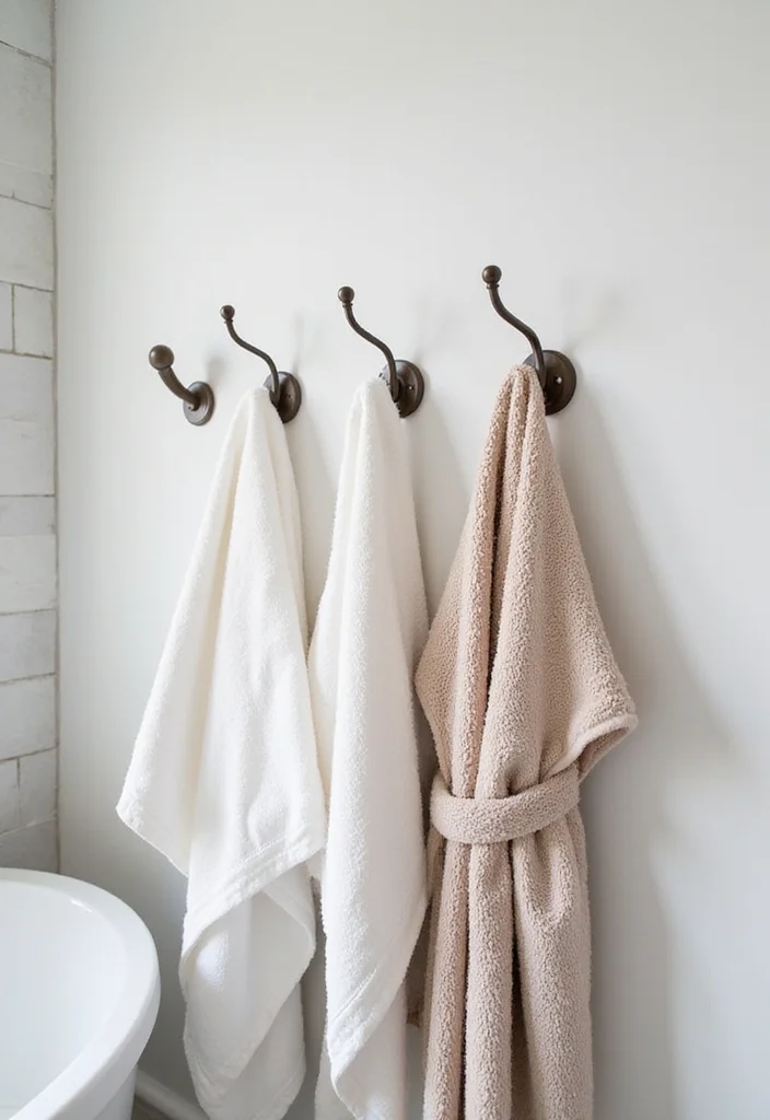 14 Bathroom Wall Storage Ideas to Maximize Small Spaces - 9. Stylish Hooks: Functional Decor