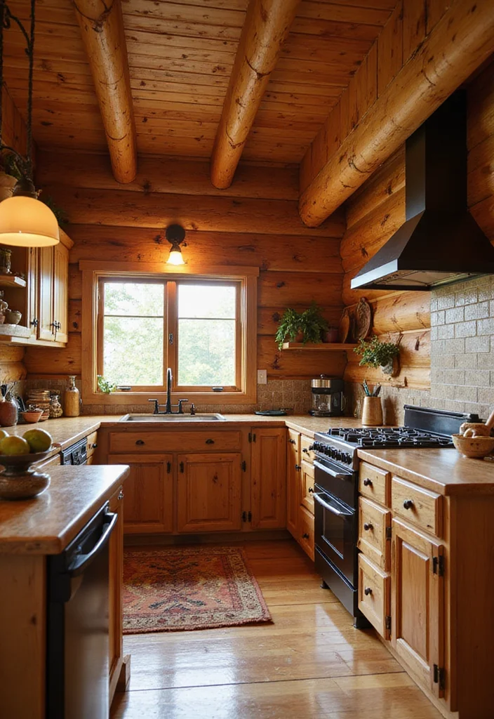 14 Log Cabin Kitchen Ideas for Cozy Natural Comfort - 10. Warm Color Palette