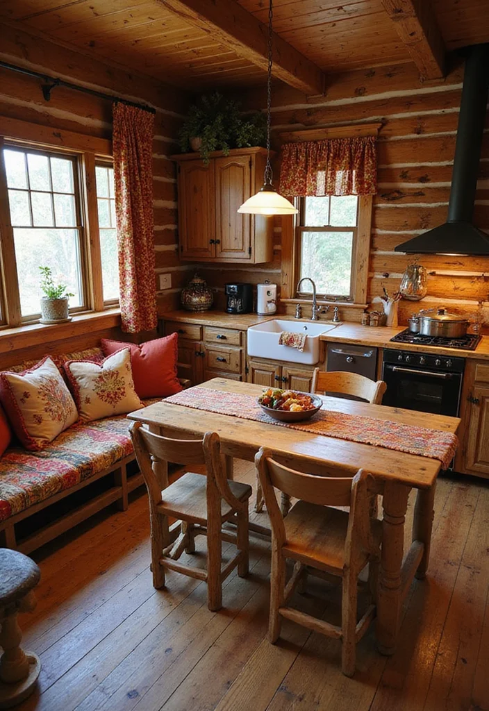 14 Log Cabin Kitchen Ideas for Cozy Natural Comfort - 12. Rustic Textiles