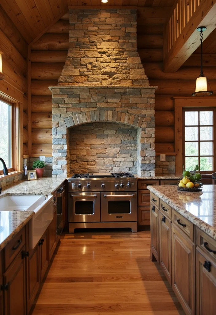 14 Log Cabin Kitchen Ideas for Cozy Natural Comfort - 2. Stone Accents