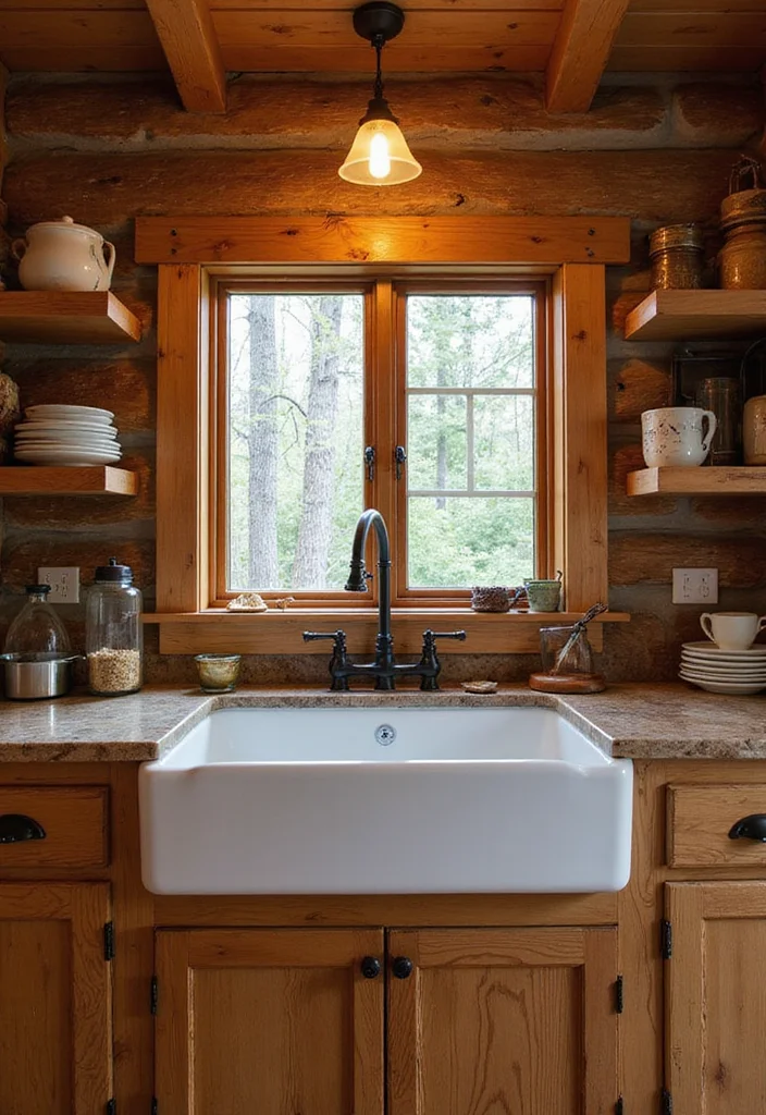14 Log Cabin Kitchen Ideas for Cozy Natural Comfort - 3. Farmhouse Sink