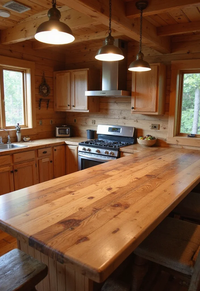 14 Log Cabin Kitchen Ideas for Cozy Natural Comfort - 7. Natural Material Countertops