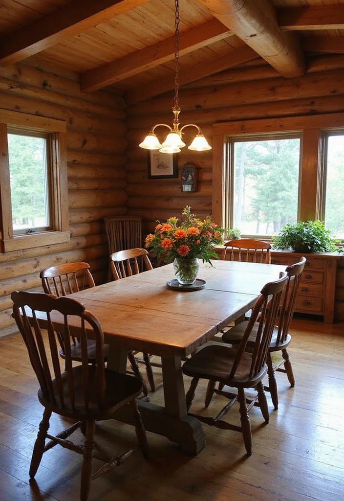 14 Log Cabin Kitchen Ideas for Cozy Natural Comfort - 8. Harvest Table Dining