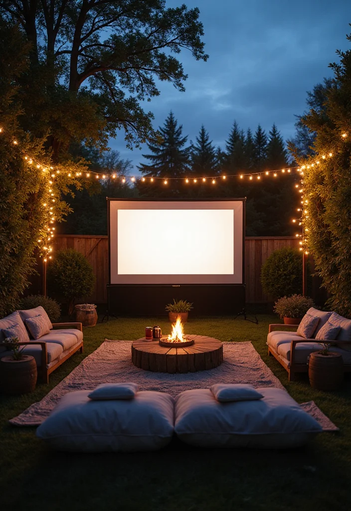 14 New Home Backyard Ideas for a Fresh Functional Start - 14. Outdoor Movie Nights: Entertainment Under the Stars