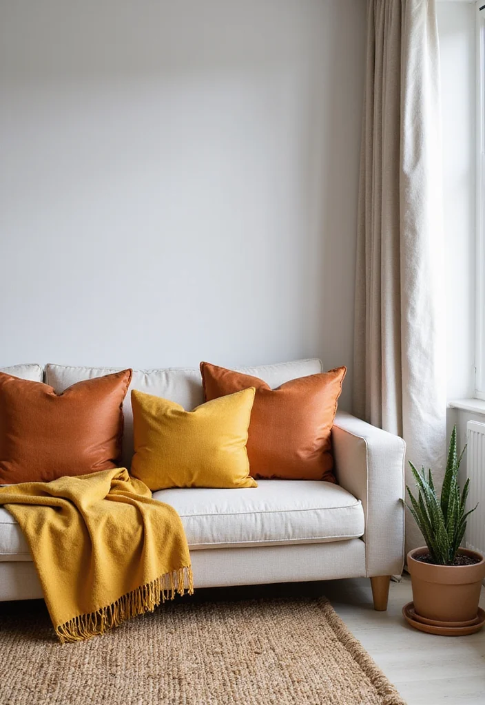 14 Scandinavian Living Room Ideas for Clean Minimal Warmth - 9. Warm Color Accents