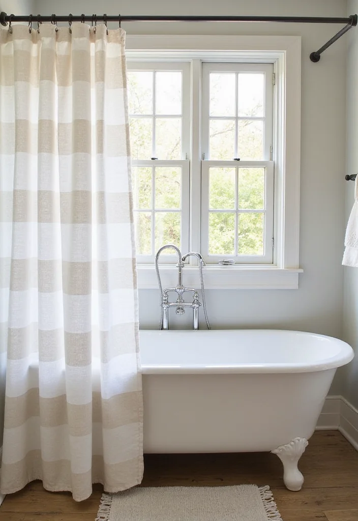 15 Farmhouse Bathroom Decor Ideas for a Fresh Country Look - 12. Farmhouse Style Shower Curtain