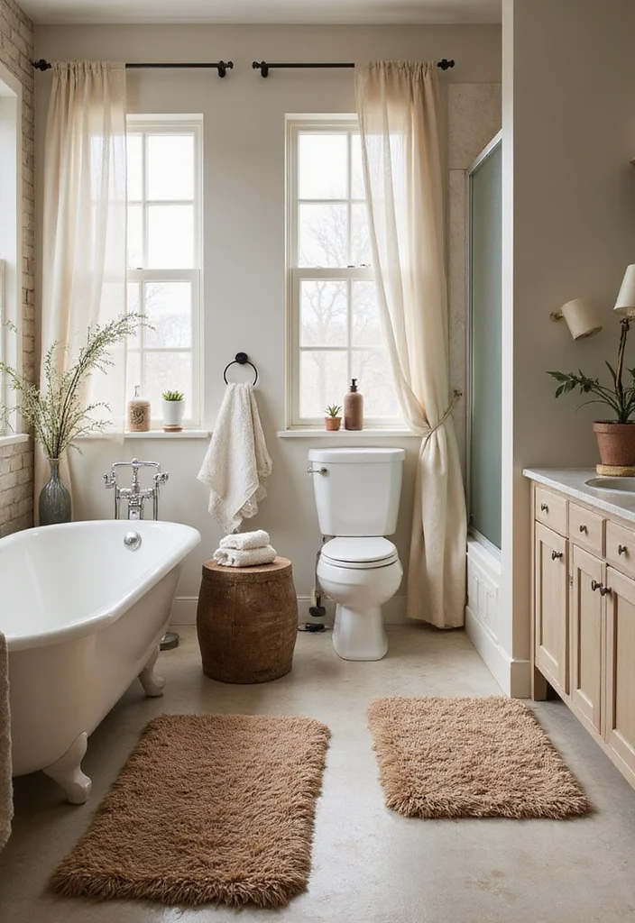 15 Farmhouse Bathroom Decor Ideas for a Fresh Country Look - 15. Cozy Bath Mats