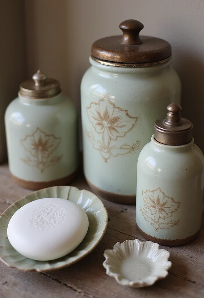 15 Farmhouse Bathroom Decor Ideas for a Fresh Country Look - 6. Vintage Bath Accessories