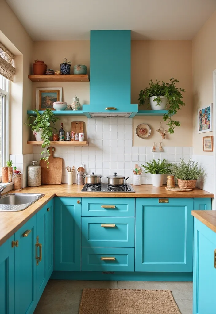 16 Kitchen Colour Combination Ideas for Fresh Modern Style - 10. Bright Cyan and Neutral Beige