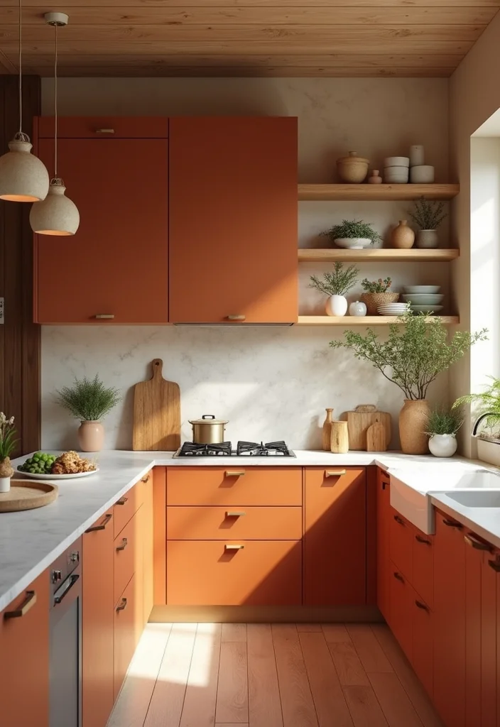 16 Kitchen Colour Combination Ideas for Fresh Modern Style - 16. Warm Cinnamon and Soft Beige