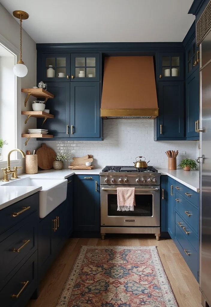 16 Kitchen Colour Combination Ideas for Fresh Modern Style - 2. Deep Blue and Warm Taupe