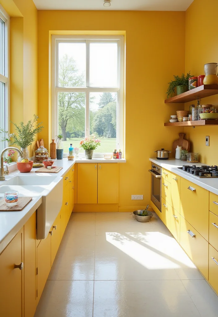 16 Kitchen Colour Combination Ideas for Fresh Modern Style - 3. Vibrant Yellow and Crisp White