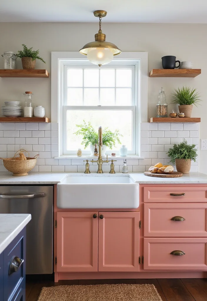 16 Kitchen Colour Combination Ideas for Fresh Modern Style - 7. Light Coral and Navy Blue