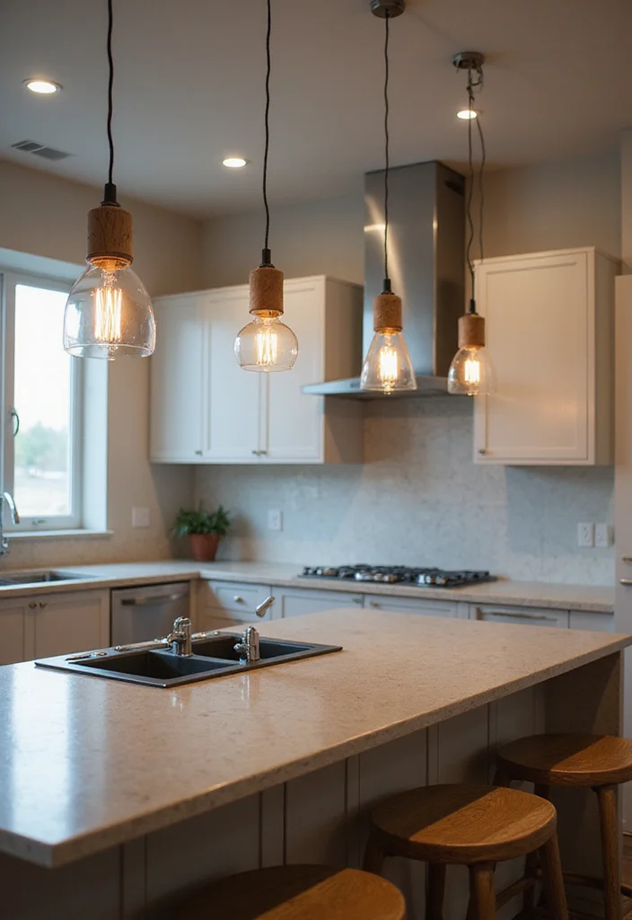 16 Kitchen Pendant Lighting Ideas for Better Task Lighting - 11. Mixed Materials
