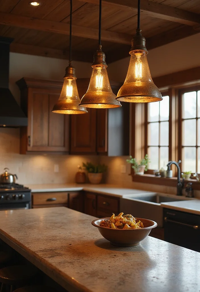 16 Kitchen Pendant Lighting Ideas for Better Task Lighting - 2. Rustic Charm with a Modern Touch