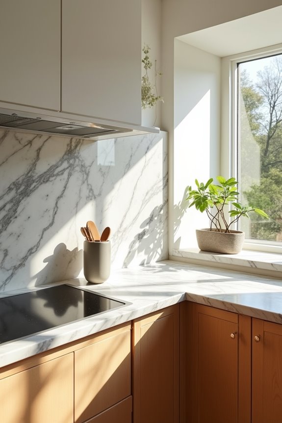 marble with warm wood accents