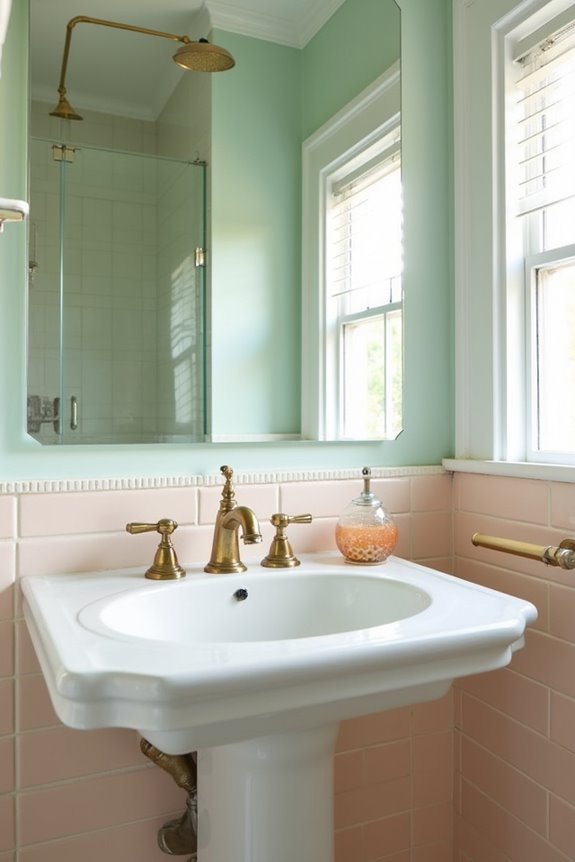 How to Decorate a Retro Bathroom: Essential Tips and Ideas 5 two round brass mirrors matching hardware