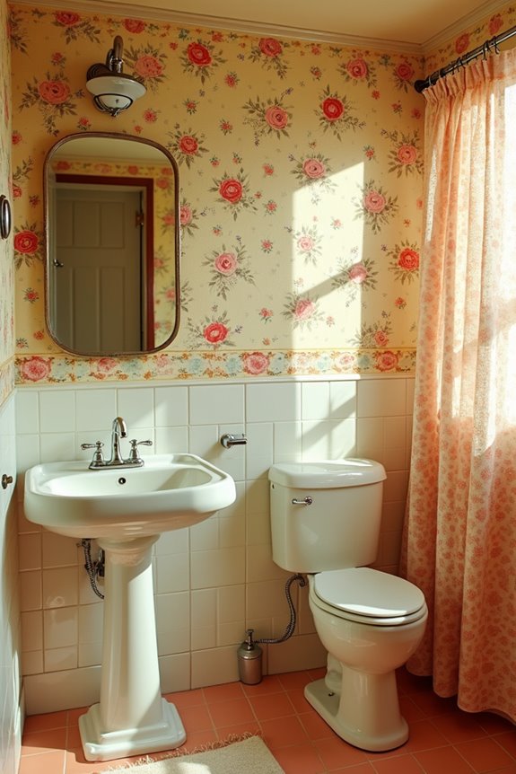 How to Decorate a Retro Bathroom: Essential Tips and Ideas 4 vintage wallpaper elevates bathroom depth